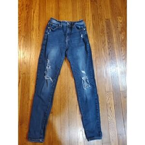 KanCan KC8435D High Rise Distressed Skinny Jeans Med/Dark Wash Cropped Size 5/26